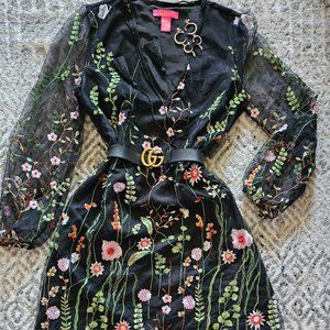 Midnight Garden Embroidered Midi Dress SZ MEDIUM formal wedding guest dress